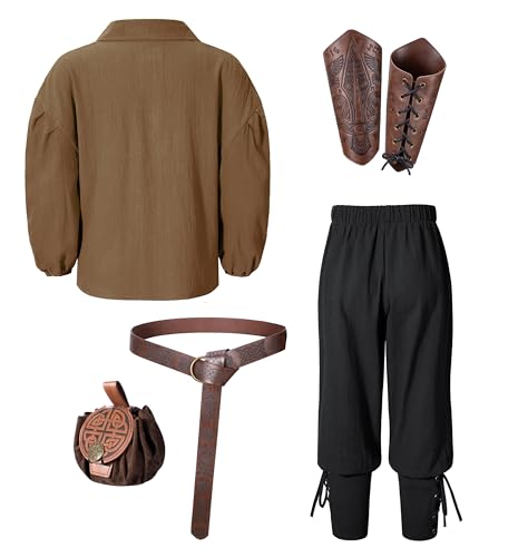 Image of Kids Medieval Viking Pirate Renaissance Tunic Pants Accessories Costume for Boys Cosplay 3-14 Years