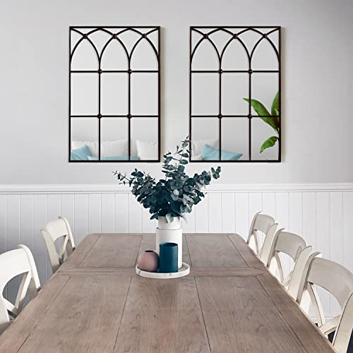 Nikky Home Arched Window Mirror, Rustic Farmhouse Wall Mounted Decorative Rectangle Metal Mirror For Entryways, Living Rooms, Kitchen, Dining Room, Hallway, 30 X 20 Inch, Distressed Black #TOP2
