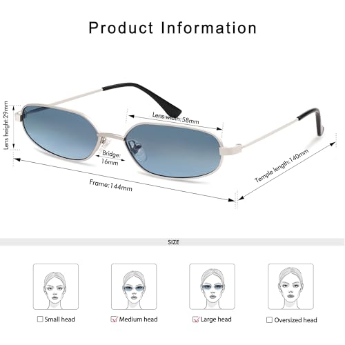 Small Oval Sunglasses For Women Men Retro Rectangle Metal Sun Glasses AP3685,Silver/Blue4