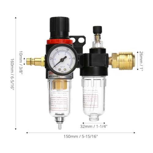 Miniatura 6 de Qwork Regulador De Presion De Compresor Aire, 1 4 Separador De Agua Del Aceit Con Manómetro Para Compresor Y Herramientas De Aire