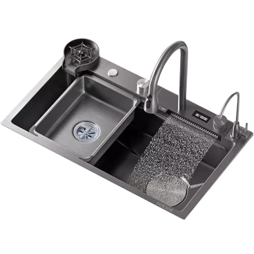 CSXSXAUO Lavavajillas multifunción de un Solo Tanque con Pantalla de Temperatura del Agua en Tiempo Real (Color: Gris, tamaño 68 x 45 x 22 cm)