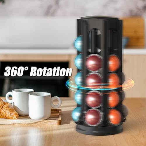 Image of Deco Brothers VertuoLine Pod Holder, 360 Turntable Rotating Pod Carousel | Holds up to 36 Nespresso Vertuo Capsules, Easy Access Design, Black
