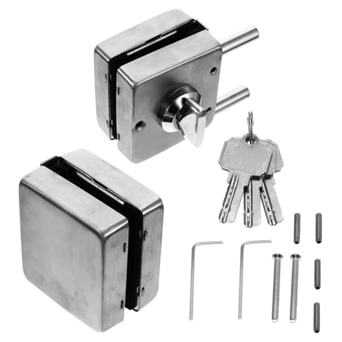 Mipcase Cerradura Puerta Vidrio Inoxidable Doble Apertura sin Marco con Llave y Pestillo para Seguridad Hogar Oficina