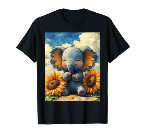 Elefante Girasol Niñas Decoración Niños Niños Girasol Ele Camiseta