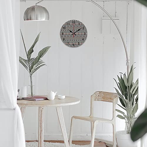Ethnic Doodles Native Tribe Art Wooden Wall Clock Battery Operated Silent Non Ticking Wooden Clock Home Decor For Bedroom, Office 60 * 60Cm #TOP4
