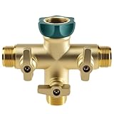 Silkwish 3 Wege Wasserverteiler, 3/4” Zoll T Verteiler mit Absperrventil, Durchflussstarker Wasserverteiler 3 Fach, Wasseranschluss Verteiler für Garten Gartenschläuche und Waschmaschine Schläuche