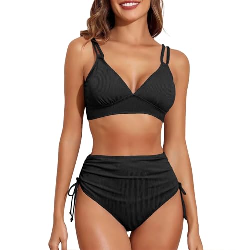 MOKBAY Bikini Curvy Offerte a Tempo Lampo Oggi Due Pezzi Costume Donna Due Pezzi Triangolo Costumi Vita Alta Bianco Bagno Snellente Taglie Forti Completo Costume da Mare Donna L