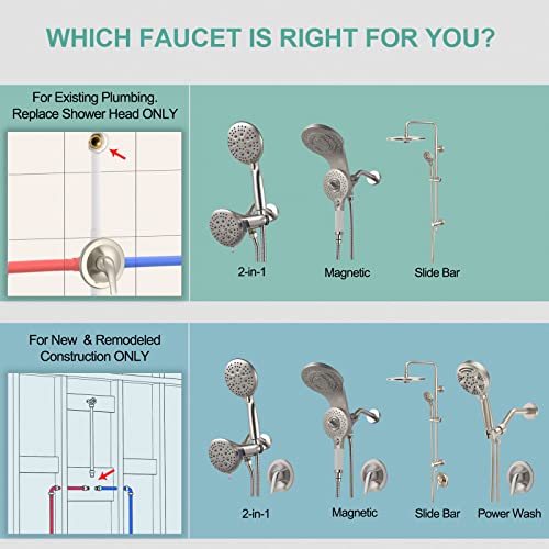 Image of SR SUN RISE 10 Inch Shower System Handheld Showerhead & Rain Shower Combo for Easy Reach 1.8 GPM Shower Faucets Sets Complete Shower Fixtures with Valve and Trim kit, Brushed Nickel
