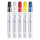 TOOMGGA Paint Pens Permanent Paint Markers - 5 Colors Oil Based Marking Pens, Medium Point, Quick Drying and Waterproof Pens for Rock Painting Car Tyre Metal, Plastic, Canvas, Wood, Glass