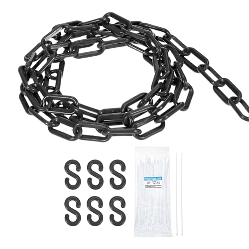 sourcing map Cadena de plástico de 9,2 m, cadena de seguridad, barrera de eslabones de plástico negro con bridas de cremallera y ganchos en S para decoración de valla de línea de cola de control de