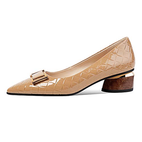 Image of TinaCus Women's Patent Leather Pointed Toe Handmade Low Chunky Heel Fashion Loafer Shoes with Buckle