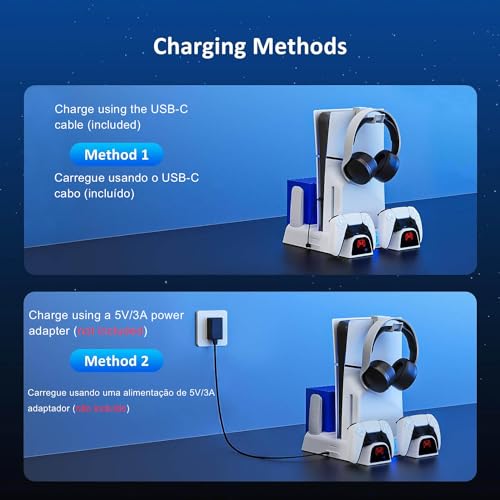 Suporte de resfriamento com estação de carregamento de controlador duplo para PS5/PS5 Slim, ventilad