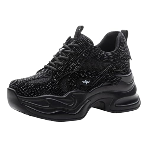 Viaoragiosa Zapatillas De Deporte Alta TalóN Plataforma,Zapatillas De CuñA con Cordones,Antideslizante,Suelas Resistentes A La AbrasióN,para Adelgazar,Fitness,Gimnasio,Caminar
