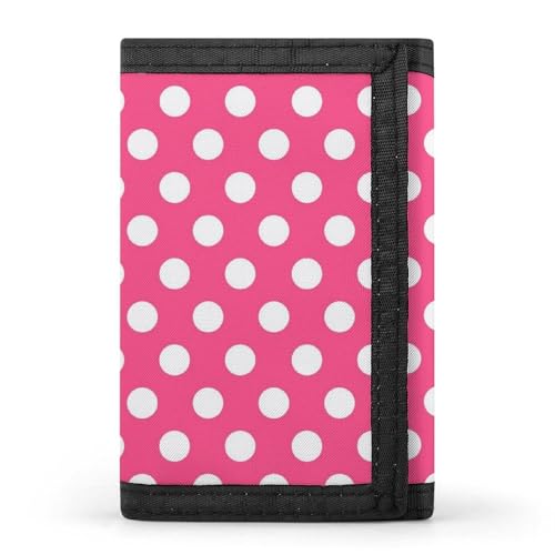 Bright Pink Polka Dot Print Wallet for Men, 8 Credit Card Holder Slim Minimalist Front Pocket Small Mens Bifold Wallets