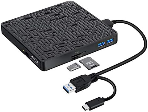 External blu ray Drive, Wintale USB3.0 Type-C External blu ray Burner Slim Optical CD DVD Drive Burner with SD/TF Card Reader/2 USB3.0 Hubs for pc Windows XP/7/8/10, MacOS, MacBook, Laptop, Desktop
