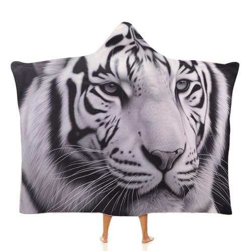 Couverture à capuche tigre blanc avec poche ventrale sweat géant polaire ultra chaud