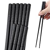 5 Paia Bacchette Sushi Lavabili, 24 cm Giapponesi Con Motivo per Incisione, Set Antiscivolo Riutilizzabili, Lavabili in Lavastoviglie, Chopsticks per Ristoranti Famiglie - Nero