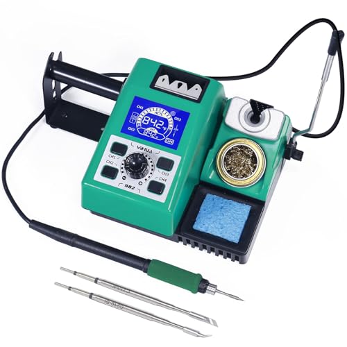 YIHUA 982 Precision Soldering Iron Station Kit with Digital LCD Display, 210 Soldering Tip Cartridge Compatible, Solder Wire Dispenser and, 4 Memory Channels, Auto Shutdown, Rapid Heating