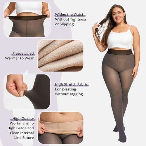Image of UISLII Plus Size Fleece Lined Tights for Women