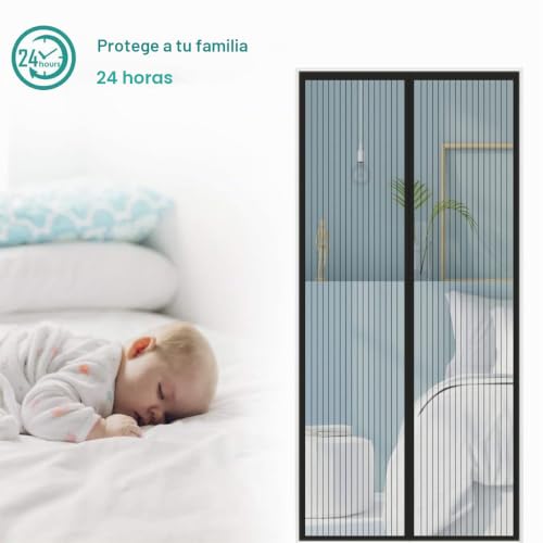 Miniatura 3 de Cortina Mosquitera Magnética para Puertas, Versión Actualizada 80x205 cm Puerta de Malla Magnética, Negro Cortinas para Puertas Exteriores, Fácil de Instalar y Lejos de Los Mosquitos