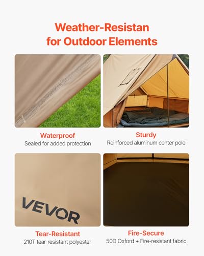 VEVOR Tente Chaude pour 2 Personnes, Tente d'hiver Portable avec Trou de Poêle, Poteaux, Sac de Transport, Abri Léger à 4 Saisons, Tissu Imperméable PU2500 mm, pour Camping, Randonnée, Pêche, Chasse – Image 6