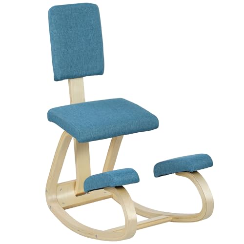 HOMCOM - Silla ergonómica para rodillas, con respaldo, asiento de rodillas, taburete ergonómico, taburete ortopédico, corrector de postura, aliviar dolores de espalda, color azul oscuro