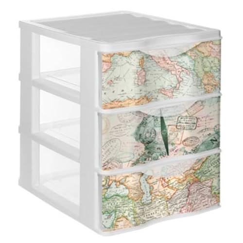 Tradineur Cajonera de plástico modelo Mapamundi 3 cajones transparentes torre almacenaje dormitorio