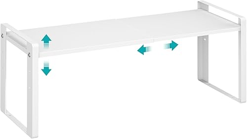 Vista 8 de Paquete de 2 estantes organizadores de gabinete expandibles, capacidad de peso de 88 libras, estante de almacenamiento de metal apilable de alta