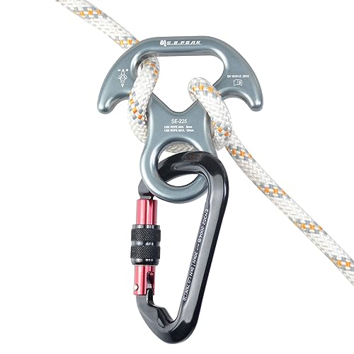 S.E.PEAK 30kN Rescue Figure 8 Descender with Bent-Ear, Rappelling Gear Downhill Equipment Belay Device for Rock Climbing/Aluminum Alloy, Gray