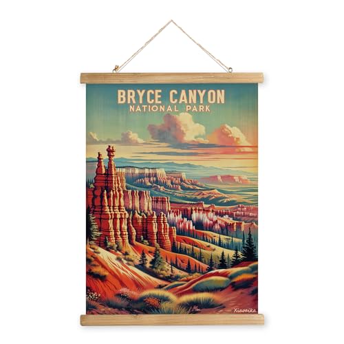 XIAOAIKA Vintage Bryce Canyon National Park Travel Poster with Wooden Scroll Frame – Holiday Decoration or Gift for Living Room, Bedroom, Office Wall Decor, Retro Art Print 16 x 23 Inches