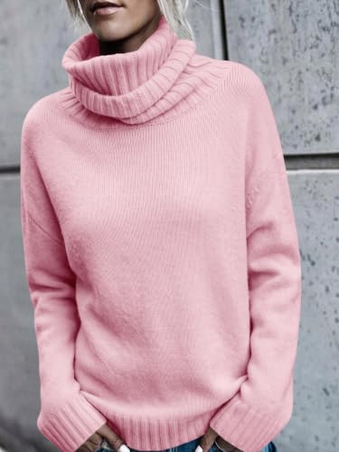 Image of FISACE Womens Oversized Turtleneck Pullover Sweater Cable Knit Sweater Tops | Long Sleeve,Slouchy,Fall,Winter,Lightweight,Loose,Trendy,Casual,Sexy