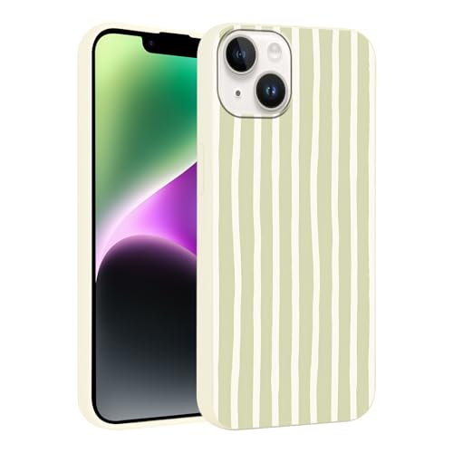 Yirlbey Estivi Cover per iPhone 14 / iPhone 13 6,1'', Custodia Verde Bianco Stripes Striped Disegno Motivo Aesthetic Summer per Ragazza Antiurto Off-white Silicone TPU Cellulare Protezione Case, Righe