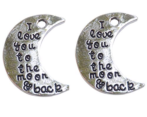 Yansanido Pack of 10 Alloy Silver   I Love You to The Moon Back   Round DIY Antique Message Charms Pendant for Making Bracelet and Necklace (A569- I Love You to The Moon and Back)