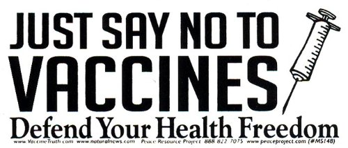 Peace Resource Project Just Say No to Vaccines - Defend Your Health Freedom - Small Bumper Sticker or Laptop Decal (5.5