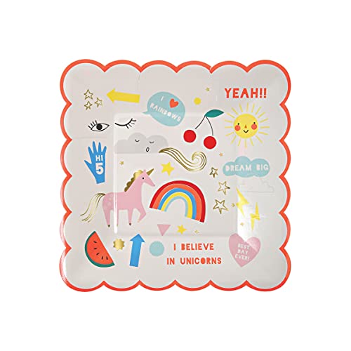 Meri Meri, Rainbow & Unicorn Plates, Birthday, Party Decorations - Small