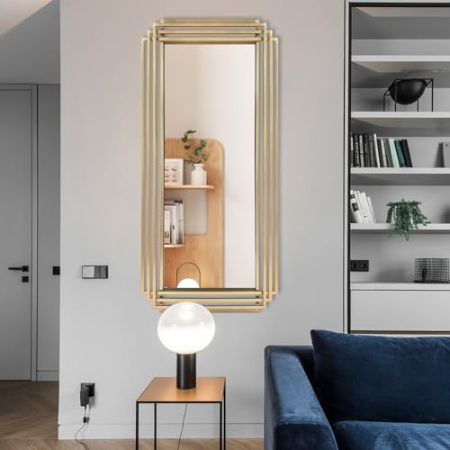 DAOYIJIAJU Gold Rectangle Mirror, 47"x22" Geometric Elegant Vanity Mirrors with Metal Frame, Large Modern Art Deco Wall Mirrors for Living Room Bathroom Bedroom Entryway Hallway