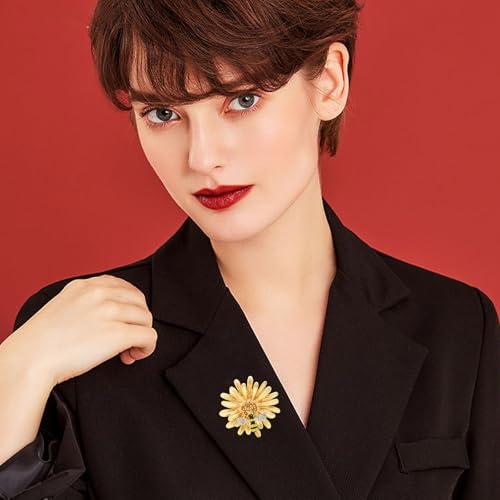 Image of Honbay 4PCS Sparkling Rhinestones Sunflower Brooch Pins Enamel Alloy Flower Bee Brooches Daisy Breastpin Lapel Pins Hat Scarf Shawl Sweater Cardigan Clips