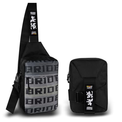 W-POWER JDM Bride Racing Backpack Brown Bottom with Bride Adjustable Straps, Gradation Crossbody Shoulder Daypack (Mugen-Black Strap)