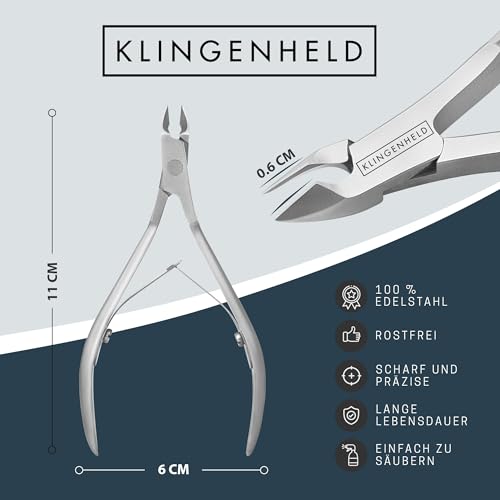 KLINGENHELD® Präzise Nagelhautzange - Sehr leichtgängig & extra scharf - inkl. Reisebeutel aus Baumwolle 100% plastikfrei & nachhaltig - Nagelhautschere, Nagelhautschneider