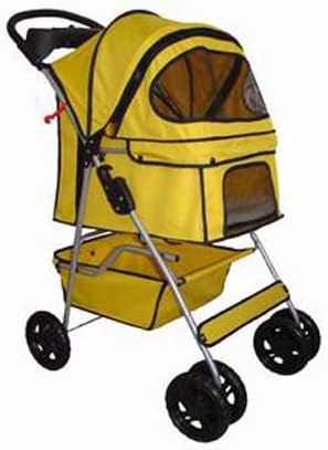 Classic Yellow 4 Wheel Pet Stroller with Rain Cover