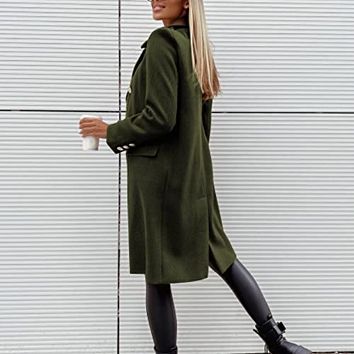 Coats For Women UK, Women's Autumn and Winter Woolen Coat Solid Color Double Breasted No Pocket Mid Length Woolen Coat Women's Lapel Coat Winter Jacket - Image 6