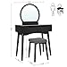 VASAGLE Vanity Table, Makeup Vanity Desk with Rounded Mirror, 2 Drawers, Vanity Set with Upholstered Stool, for Bathroom, Bedroom, Black URDT11BK