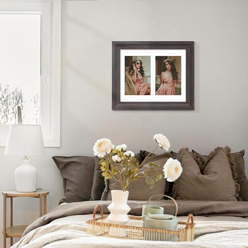 Image of DUENPY 8x10 Picture Frame 4x6 Collage Picture Frame Displays Double 4x6 inch Photos or 8x10 (Without Mat) Wall Decor or Tabletop Walnut