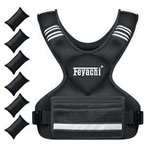 Feyachi Adjustable Weighted Vest, 5.4 kg Running Weighted Vest with Reflective Strips, Removable Iron Sand Bags & Adjustable Chest Size, Fitness Vest for Man Woman, Suitable for Strength Training
