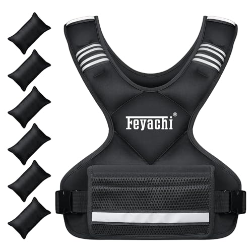 Feyachi Adjustable Weighted Vest, 5.4 kg Running Weighted Vest with Reflective Strips, Removable Iron Sand Bags & Adjustable Chest Size, Fitness Vest for Man Woman, Suitable for Strength Training