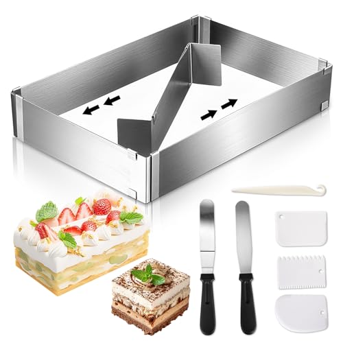 AiQInu Moule Rectangulaire Patisserie, Moule Gateau Carré RéGlable Pour PâTisserie Maison Et Professionnelle, Convient Pour Les GâTeaux, Les Tartes Et Les...