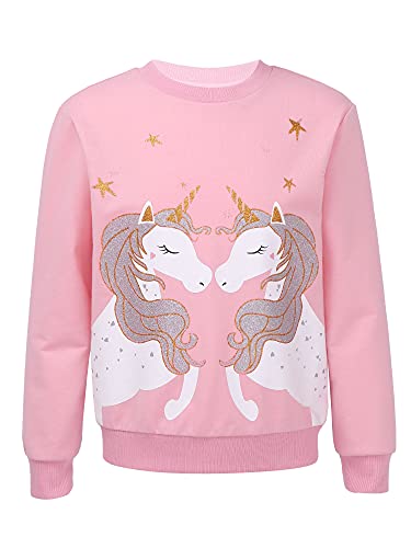 TiaoBug Mädchen Sweatshirt Rosa Einhorn 134-140