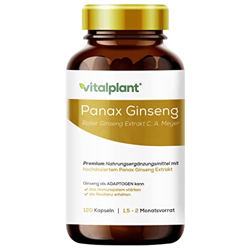 Vitalplant® Panax Ginseng C.A. Meyer im Braunglas | 500mg koreanischer roter Ginseng Extrakt mit 5% Ginsenoside | Hergestellt in pharmazeutischer Manufaktur in Deutschland | 120 vegane Kapseln Cover