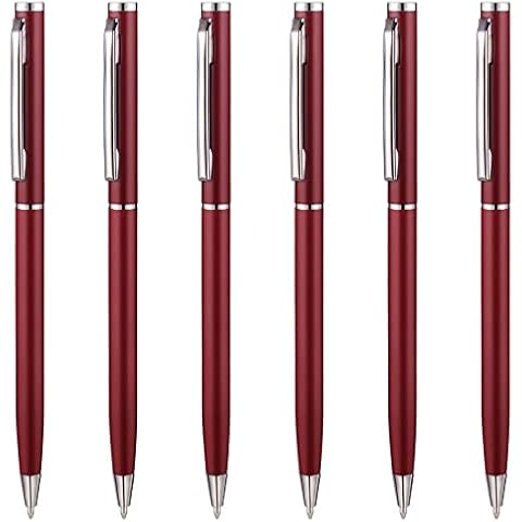 Unibene Slim Metallic Retractable Ballpoint Pens - Matte Burgundy, Nice Gift for Business Office Students Teachers Wedding Christmas, Medium Point(1 mm) 6 Pack-Black ink Cover