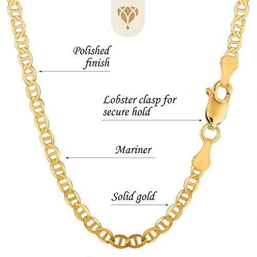 The Diamond Deal Unisex 10K Solid Yellow Gold 2.3Mm Shiny Women's Mariner-Link Chain Necklace Or Bracelet Bangle For Pendants And Charms With Lobster-Claw Clasp (20" And Yellow-Gold) #TOP2